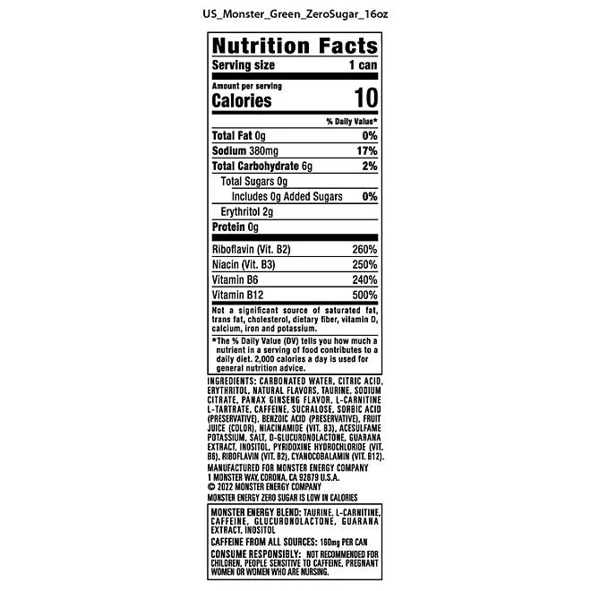 Monster Energy Zero Sugar 16 oz (Pack of 24)
