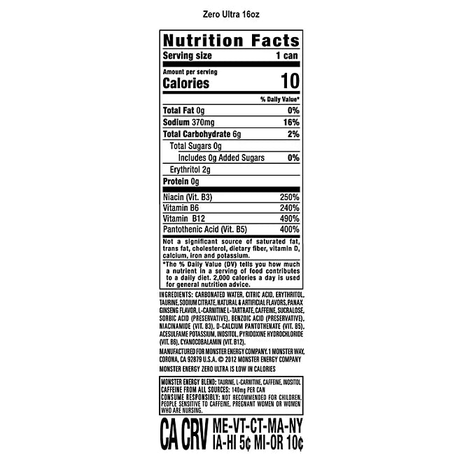 Monster Energy Zero Ultra 16 fl oz (Pack of 24)