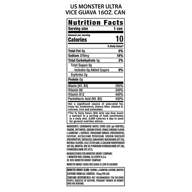 Monster Ultra Vice Guava 16 oz (Pack of 24)