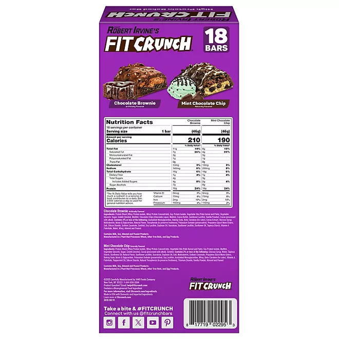FITCRUNCH Protein Bars Variety 1.62 oz (Box of 18)