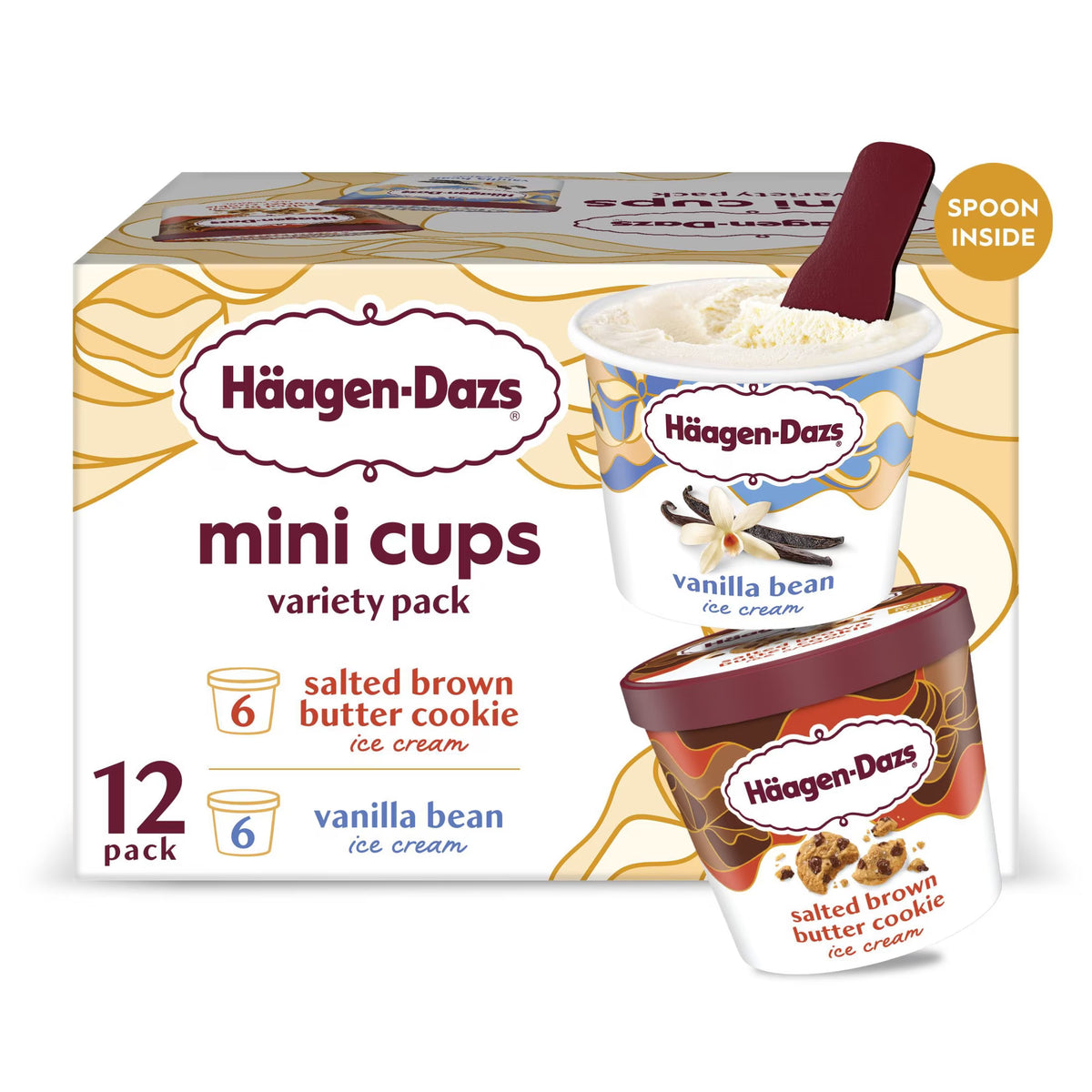 Haagen Dazs Brown Butter Cookie & Vanilla Bean Ice Cream 3.6oz (Box of 12)