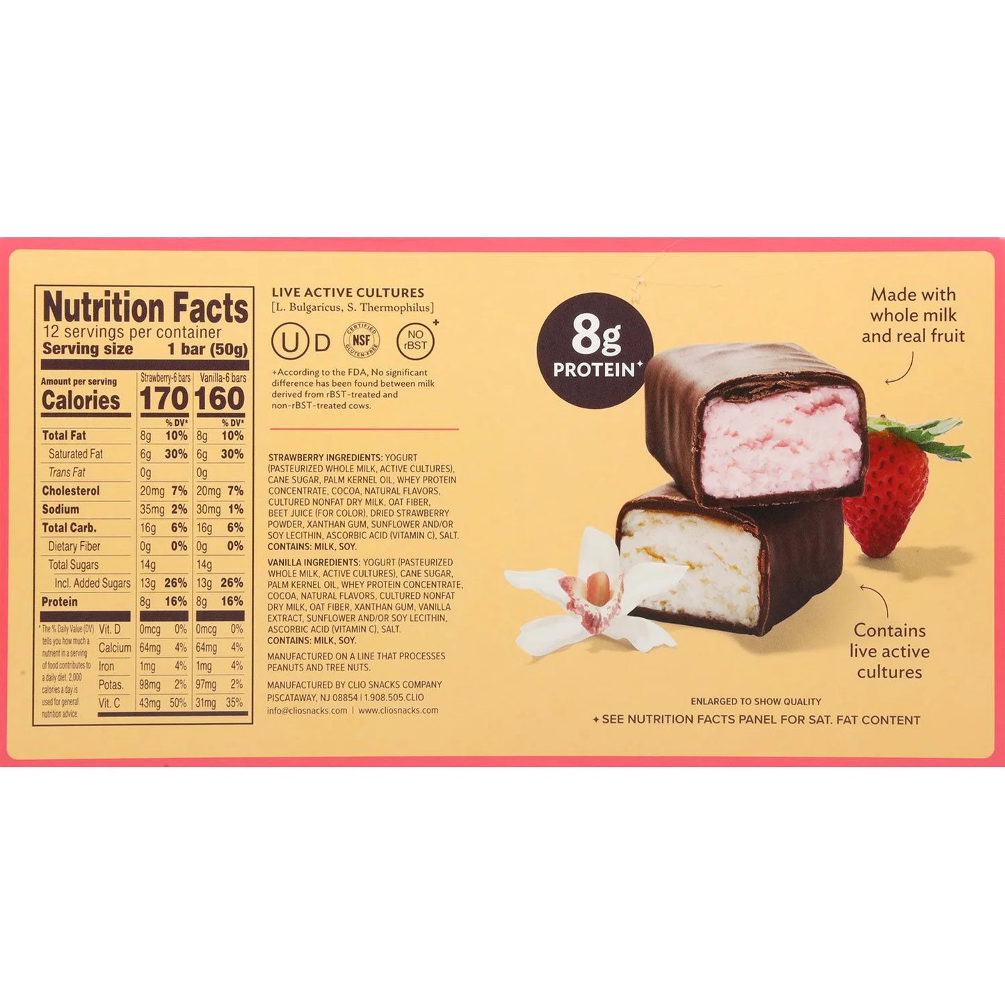 Clio Greek Yogurt Bar (Pack of 24)