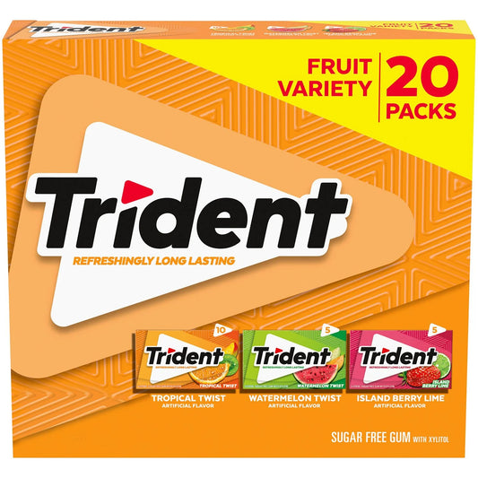 NEW Trident Fruit Sugar Free Gum (Box of 20)