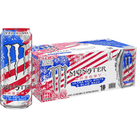 Monster Energy Ultra, Sugar Free, Red White & Blue Razz, 16oz (Box of 18)